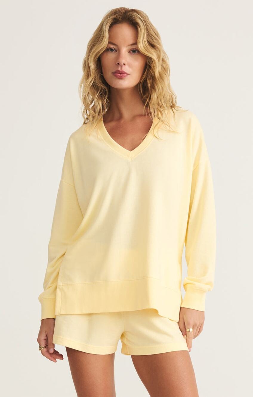Z Supply Weekender V Neck Top Sunnyside Butter Yellow 2X EUC